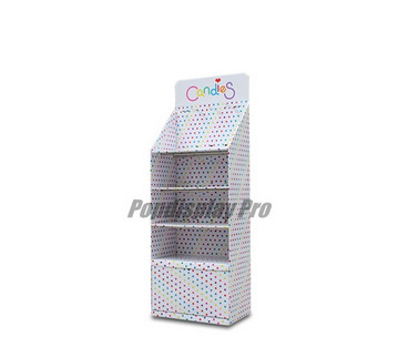 Floor Standing Cardboard POS Displays 3 Flat Shelves For Candies