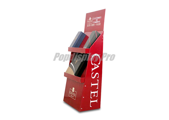 Rigid Free Standing Cardboard Shelf Display Red Leaning Backwards